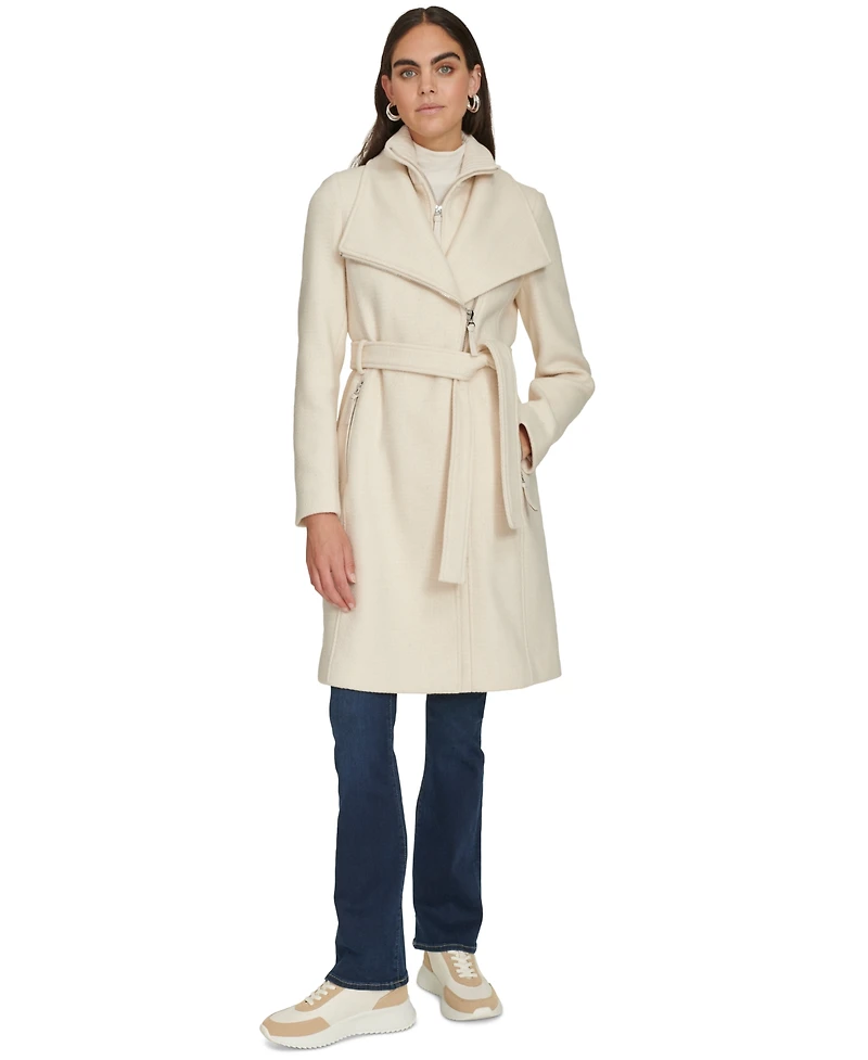 Calvin Klein Womens Wool Blend Belted Wrap Coat