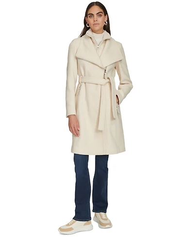Calvin Klein Womens Wool Blend Belted Wrap Coat