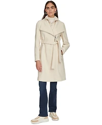 Calvin Klein Womens Wool Blend Belted Wrap Coat
