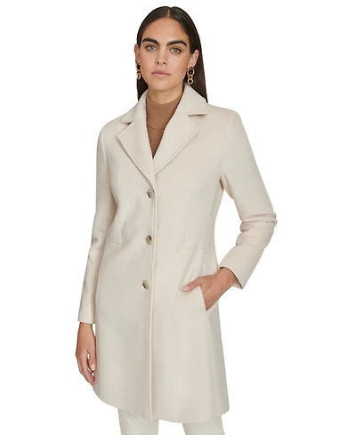 Calvin Klein Womens Single-Breasted Wool Blend Coat