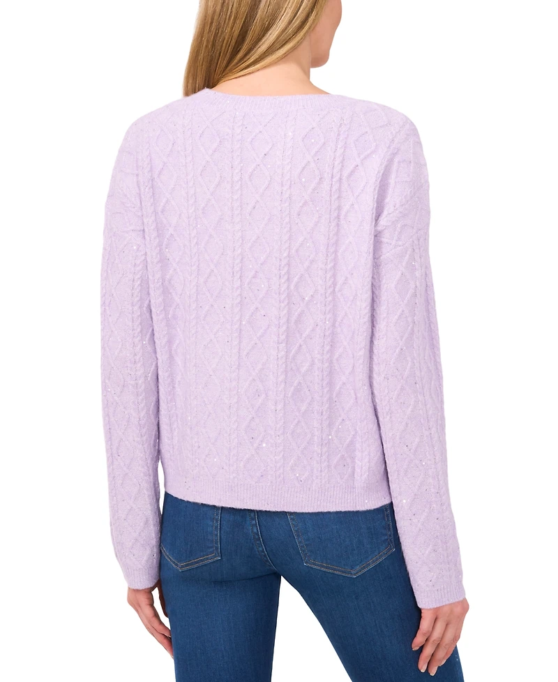 CeCe Women's Embellished Cable-Knit Pullover Sweater