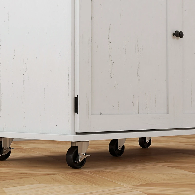 Kitchen Island with Storage, Farmhouse Rolling Kitchen Island Cart on Wheels with Drawer, 2 Cabinets, Rubberwood Top, Spice Rack, Towel Racks and 2 Ho