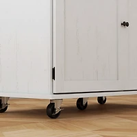 Kitchen Island with Storage, Farmhouse Rolling Kitchen Island Cart on Wheels with Drawer, 2 Cabinets, Rubberwood Top, Spice Rack, Towel Racks and 2 Ho