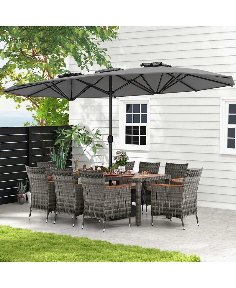 Costway 10 Pieces Patio Wicker Dining Set with Double-Sided Umbrella 8 Armchairs