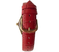 Peugeot Women's 36mm Red Watch Barrel Shaped Tank Case Leather Strap