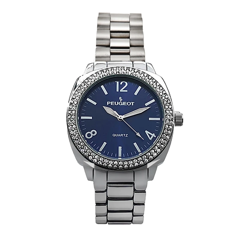 Peugeot Women's 40mm Blue Face Boyfriend Bracelet Watch with Crystal Bezel