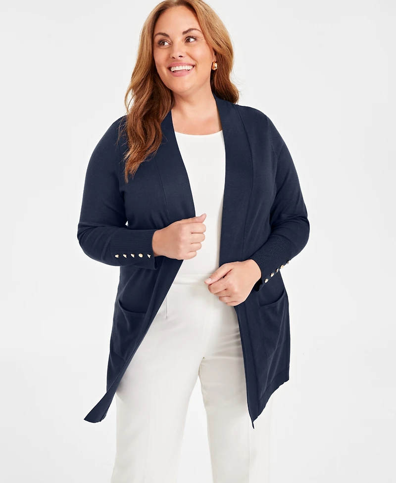 Jm Collection Women's Button-Sleeve Flyaway Cardigan Sweater