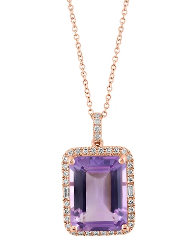 Effy Blue Topaz (11-1/3 ct. t.w.) & Diamond (1/3 ct. t.w.) Emerald-Cut Halo 18" Pendant Necklace in 14k Gold (Also in Additional Gemstones)