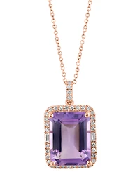 Effy Blue Topaz (11-1/3 ct. t.w.) & Diamond (1/3 ct. t.w.) Emerald-Cut Halo 18" Pendant Necklace in 14k Gold (Also in Additional Gemstones)