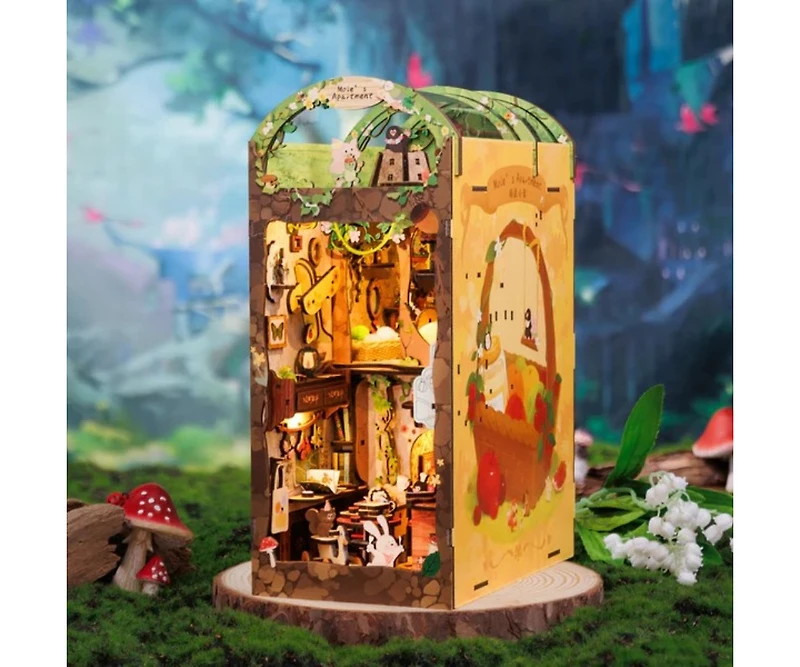 Cutebee Diy Book Nook Kit Diy Miniature House Dollhouse Kit for Adult and Teens, Booknook Bookshelf Decor with Led Light, Gifts (Mole's Apartment