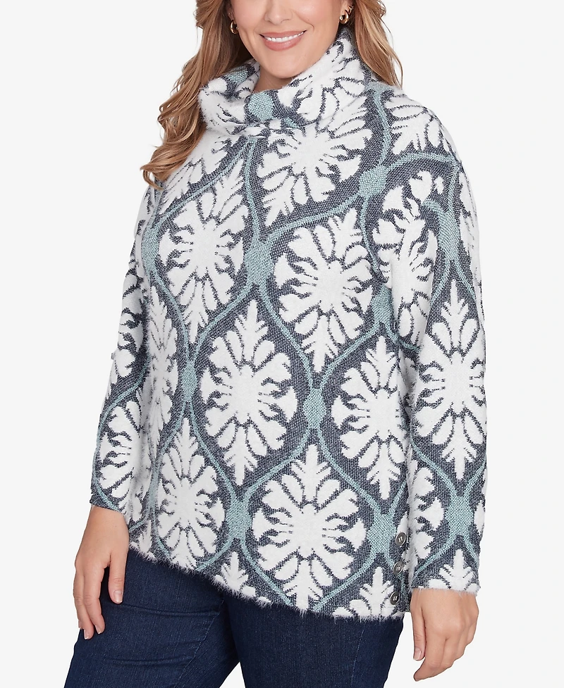 Ruby Rd. Plus Size Jewel Tile Jacquard Knit Sweater