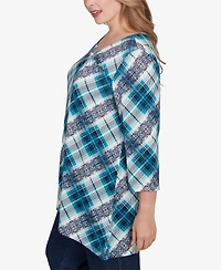 Ruby Rd. Plus Ring Neck Plaid Hatchi Knit Top