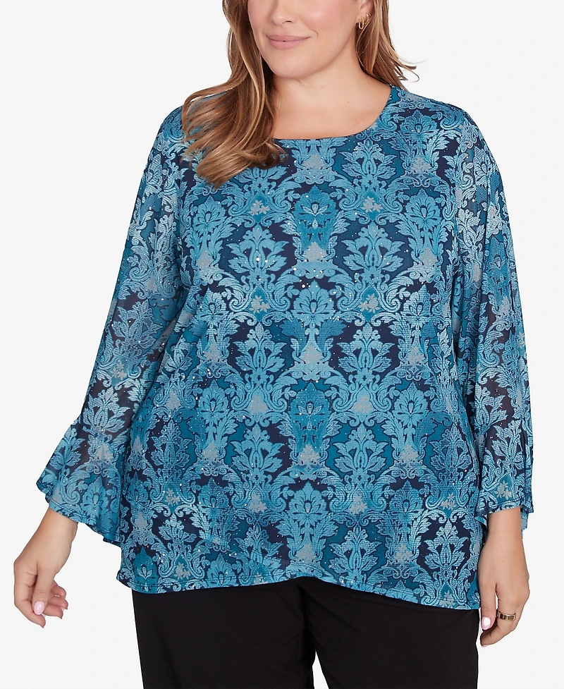 Ruby Rd. Plus Size Damask Mesh Top