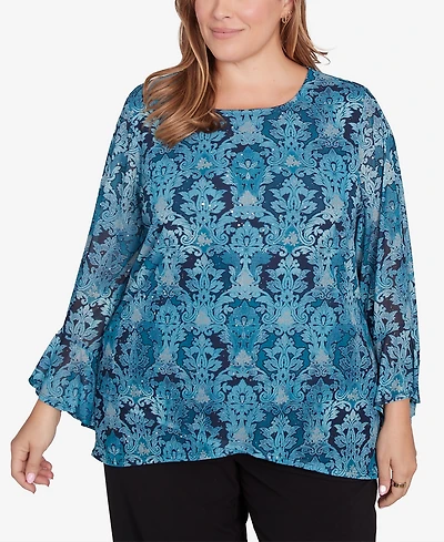 Ruby Rd. Plus Size Damask Mesh Top