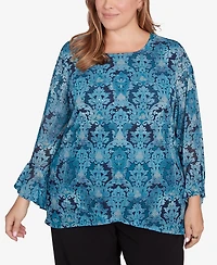 Ruby Rd. Plus Size Damask Mesh Top