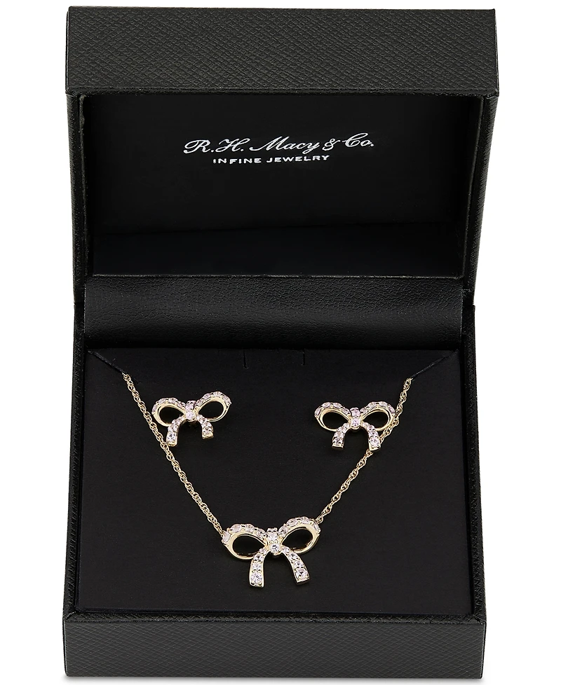 2-Pc. Set Lab Created Pink Sapphire Bow Pendant Necklace & Matching Stud Earrings (1 ct. t.w.) in 14k Gold-Plated Sterling Silver