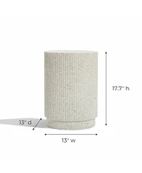 LuxenHome Ivory White Cement Round Outdoor Side Table