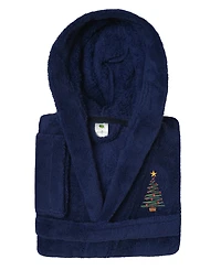 Linum Home Christmas Tree Kids Super Plush Double Brushed Hooded Bathrobe
