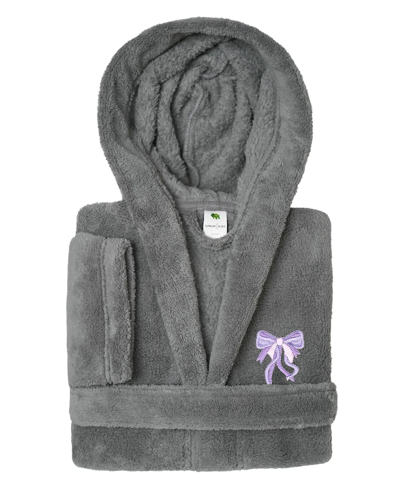 Linum Home Kids Bow Super Plush Double Brushed Hooded Bathrobe