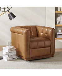 Gabriel Mid-Certury Modern Genuine Leather Swivel Club Chair with