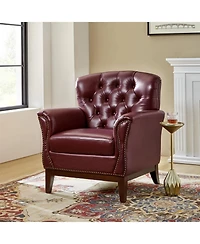 Hulala Home Eugene Traditional Genuine Leather Chair with Tufted Wing Back and Solid Wood