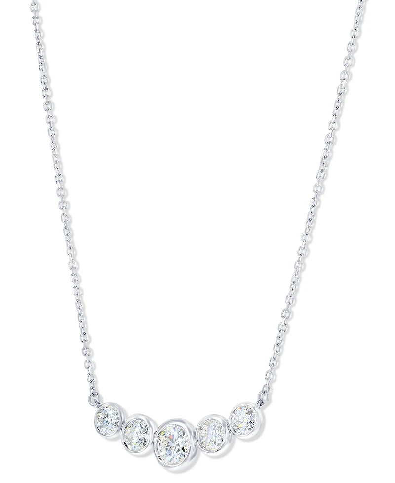 Diamond Bezel Graduated Bar Necklace (1-1/5 ct. t.w.) 14k White or Yellow Gold, 16" + 2" extender