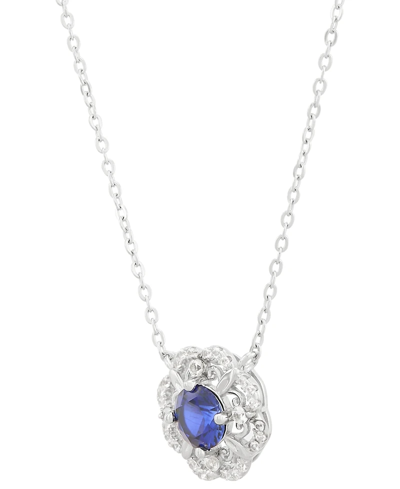 2-Pc. Set Lab Created Blue Sapphire (1-5/8 ct. t.w.) & Lab Created White Sapphire (1-5/8 ct. t.w.) Flower Halo Pendant Necklace & Matching Stud Earrin