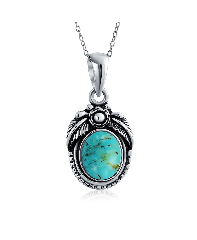 Bling Jewelry Southwest Natural Stone Oval Leaf Feather Pendant Necklace .925 Sterling Silver