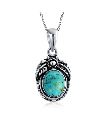 Bling Jewelry Southwest Natural Stone Oval Leaf Feather Pendant Necklace .925 Sterling Silver