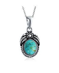 Bling Jewelry Southwest Natural Stone Oval Leaf Feather Pendant Necklace .925 Sterling Silver