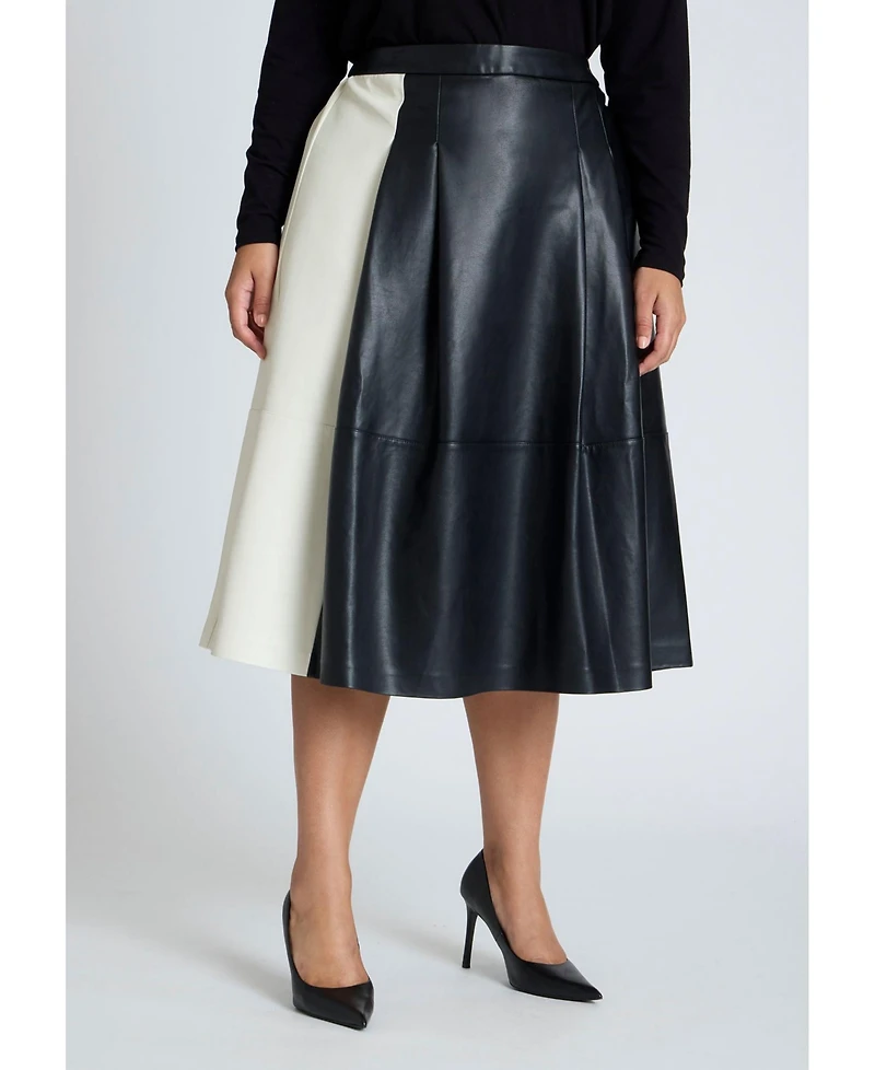 Eloquii Plus Colorblocked Faux Leather Full Midi Skirt