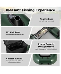 Inflatable Fishing Float Tube with Fish Ruler Angling Base 2 Storage Pockets Pump