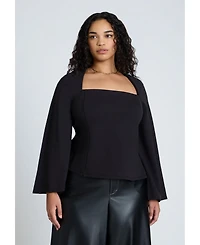 Eloquii Women's Plus Square Neck Seam Detail Top