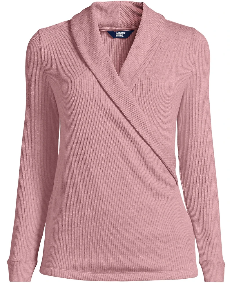 Lands' End Women's Plus Long Sleeve Brushed Rib Wrap Top