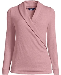 Lands' End Women's Plus Long Sleeve Brushed Rib Wrap Top