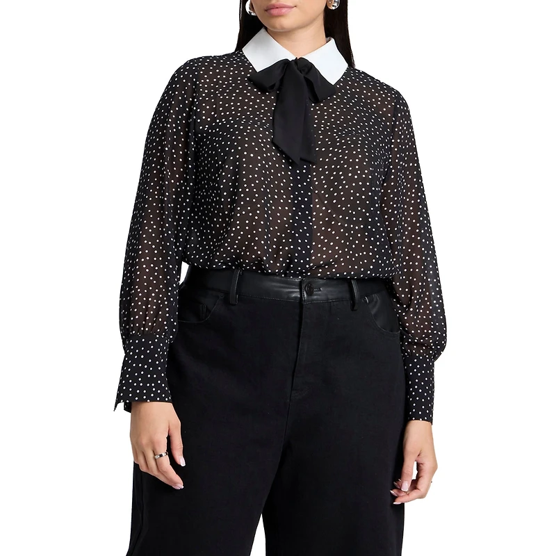 Eloquii Plus Polka Dot Collared Blouse