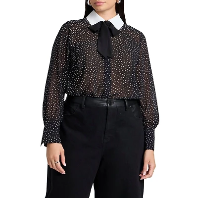 Eloquii Plus Polka Dot Collared Blouse