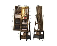 gaomon 360° Swivel Jewelry Cabinet with Led Lights,Inside Makeup Mirror,Rotatable Full Length Mirror with Jewelry Storage for Bedroom
