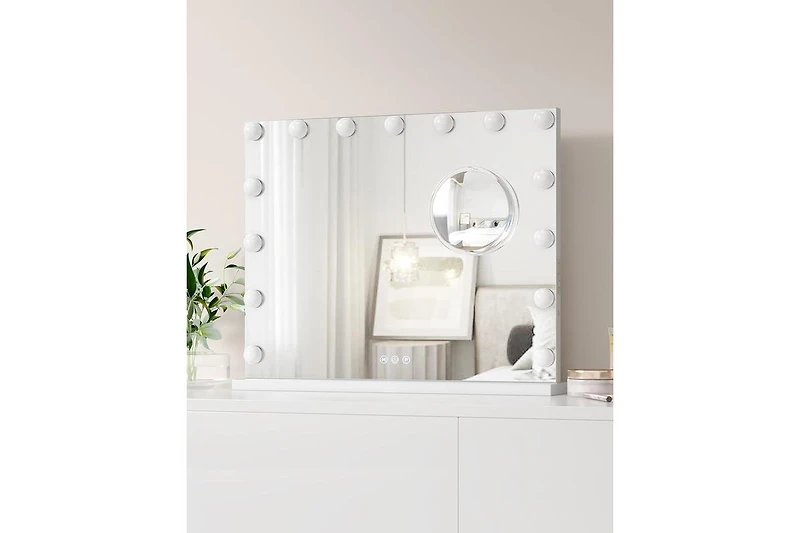 Garmin Vanity Mirror with Lights, 32"x 24" Premier Vanity Mirror with 17 Led Bulbs, Lighted Makeup Mirror with Magnification, 3 Colors Modes Mirror fo