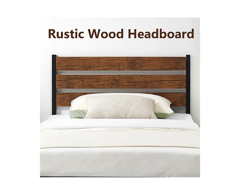 gaomon Queen Size Platform Bed Frame with Rustic Vintage Wood Headboard, Mattress Foundation Metal Slats Support, No Box Spring Needed, Brown