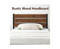 gaomon Queen Size Platform Bed Frame with Rustic Vintage Wood Headboard, Mattress Foundation Metal Slats Support, No Box Spring Needed, Brown