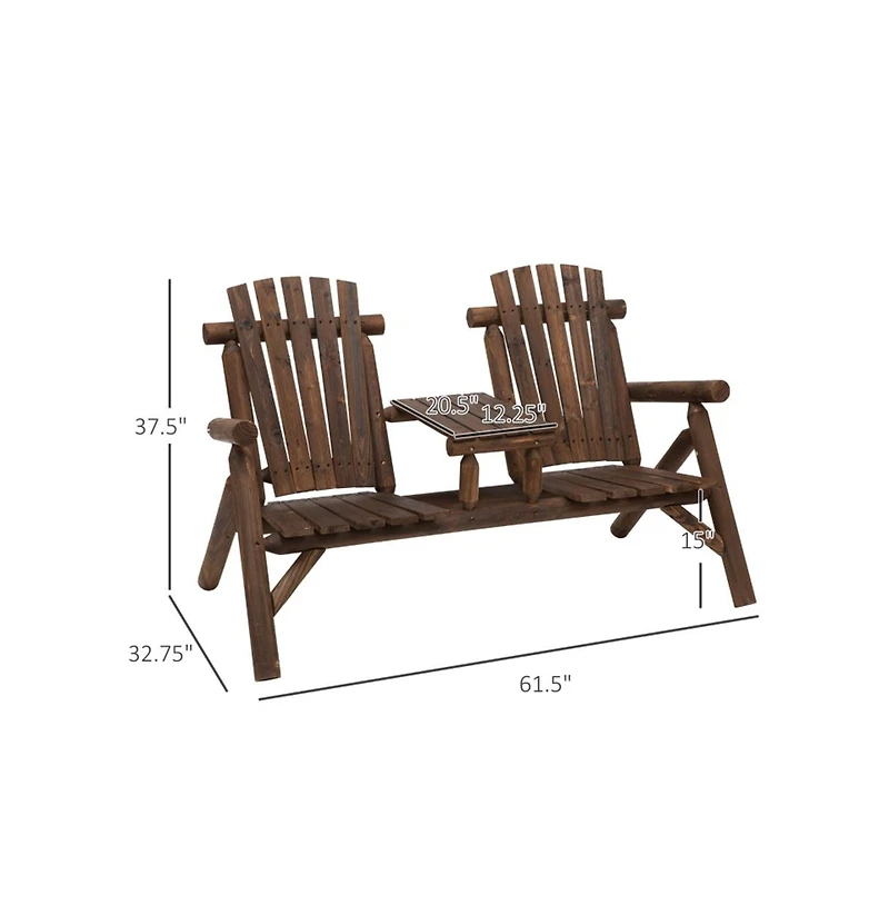 Slickblue Wood Patio Chair Bench with Center Coffee Table – Stylish and Functional Garden Seating Set for Courtyards and Outdoor Spaces