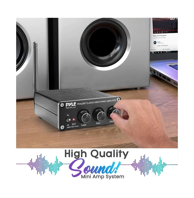 Pyle Compact Bluetooth Stereo Power Amplifier With 2 x 100 Watt Max Output