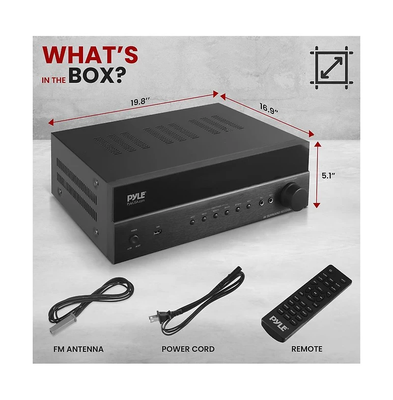 Pyle Hi-Fi Wireless Bluetooth Home Theater Receiver With 5.2 Channel Surround Sound, 4K Ultra Hd Support, MP3/Usb/Dac/Fm Radio, 1000 Watt