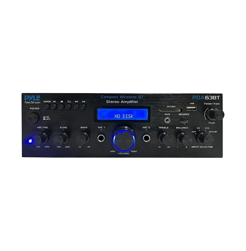 Pyle Hifi Wireless Bluetooth Streaming Amplifier With Fm Radio, Usb/Sd Readers, Rca, and Mic-In, 200 Watt
