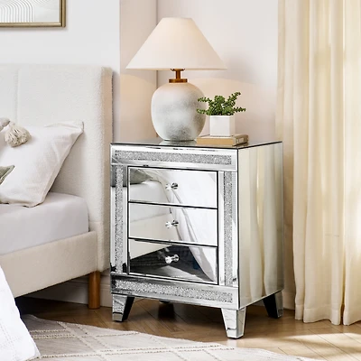 Streamdale Furniture Silver Mirror 3-Drawer Storage Cabinet