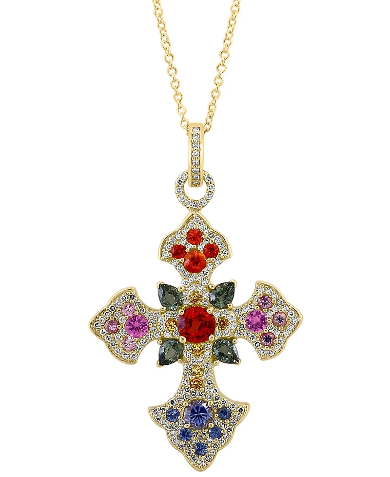 Effy Multi-Gemstone 18" Cross Pendant Necklace (3 ct. t.w.) in 14k Gold