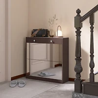 Streamdale Furniture Mirror Shoe Cabinet with 2 Tier Drawers