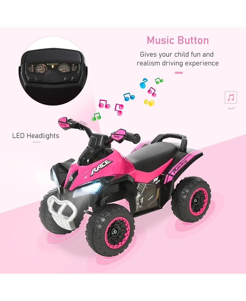No Power Kids Ride On Push Car, Ride Racer, Foot-to-floor Sliding Car, Walking Atv Toy with Music, Lights, for 1.5-3 Years Old, Pink