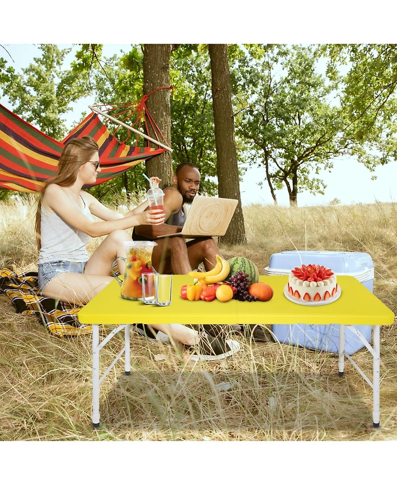 Slickblue 4ft Yellow Portable Folding Table for Indoor and Outdoor Use, Lightweight and Space-Saving